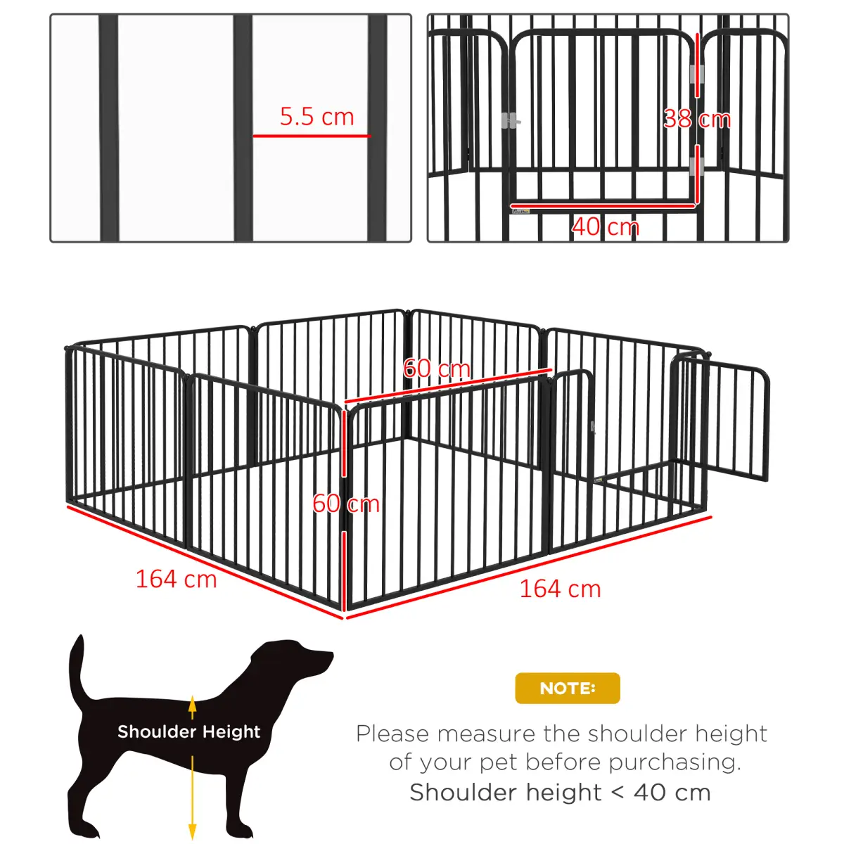 PawHut PawHut 60cm 8 Panels Heavy-Duty Dog Playpen for Small Dogs - Pet Playpen