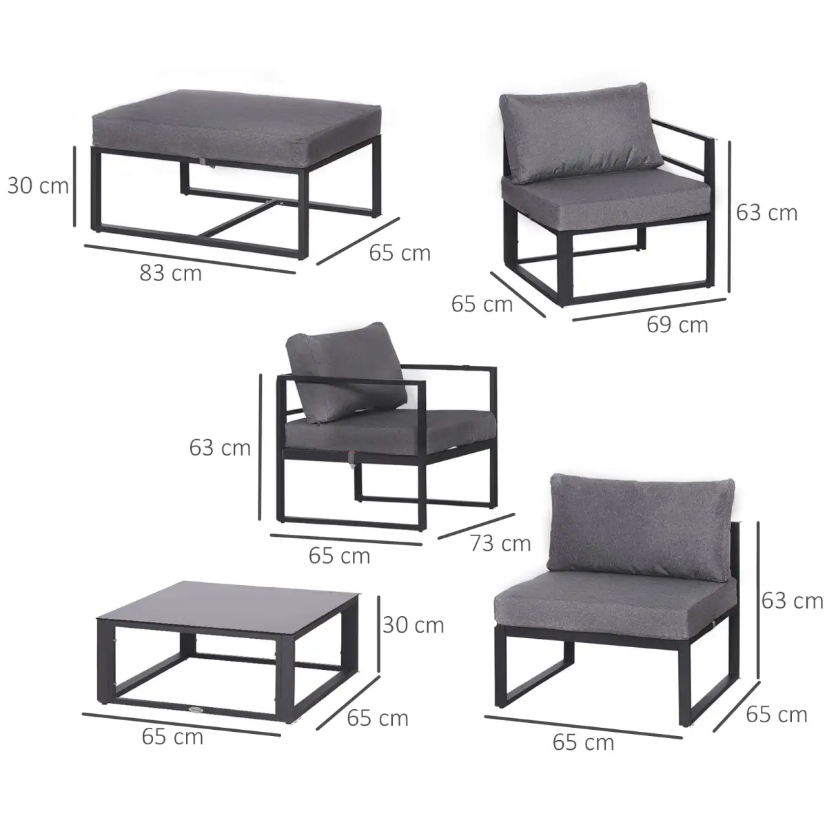 Unbranded 6pcs Garden Sectional Sofa Set Aluminum Frame Coffee Table Footstool Outsunny - Garden Sofa Sets