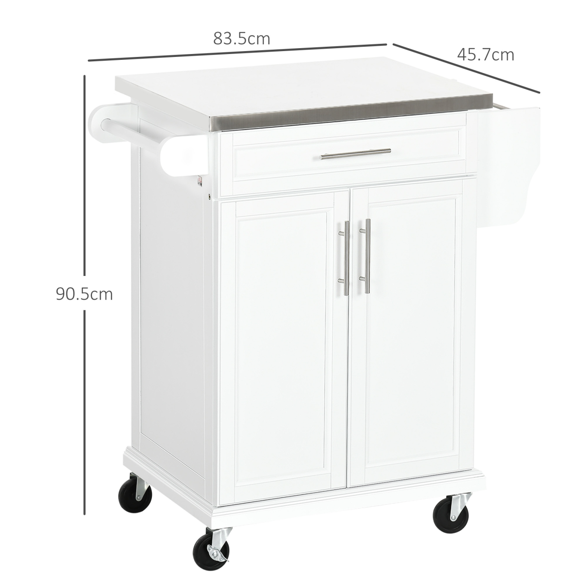 Rolling Kitchen Cart Storage Trolley with Drawer Towel Rail Steel White - from HOMCOM