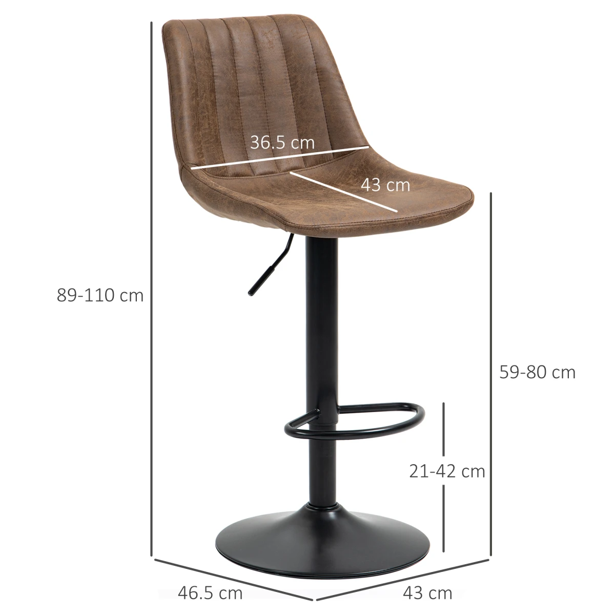 HOMCOM Set Of 2 Microfibre Retro Tub Bar Stools w/ Metal Frame Footrest Home Seat Brown -