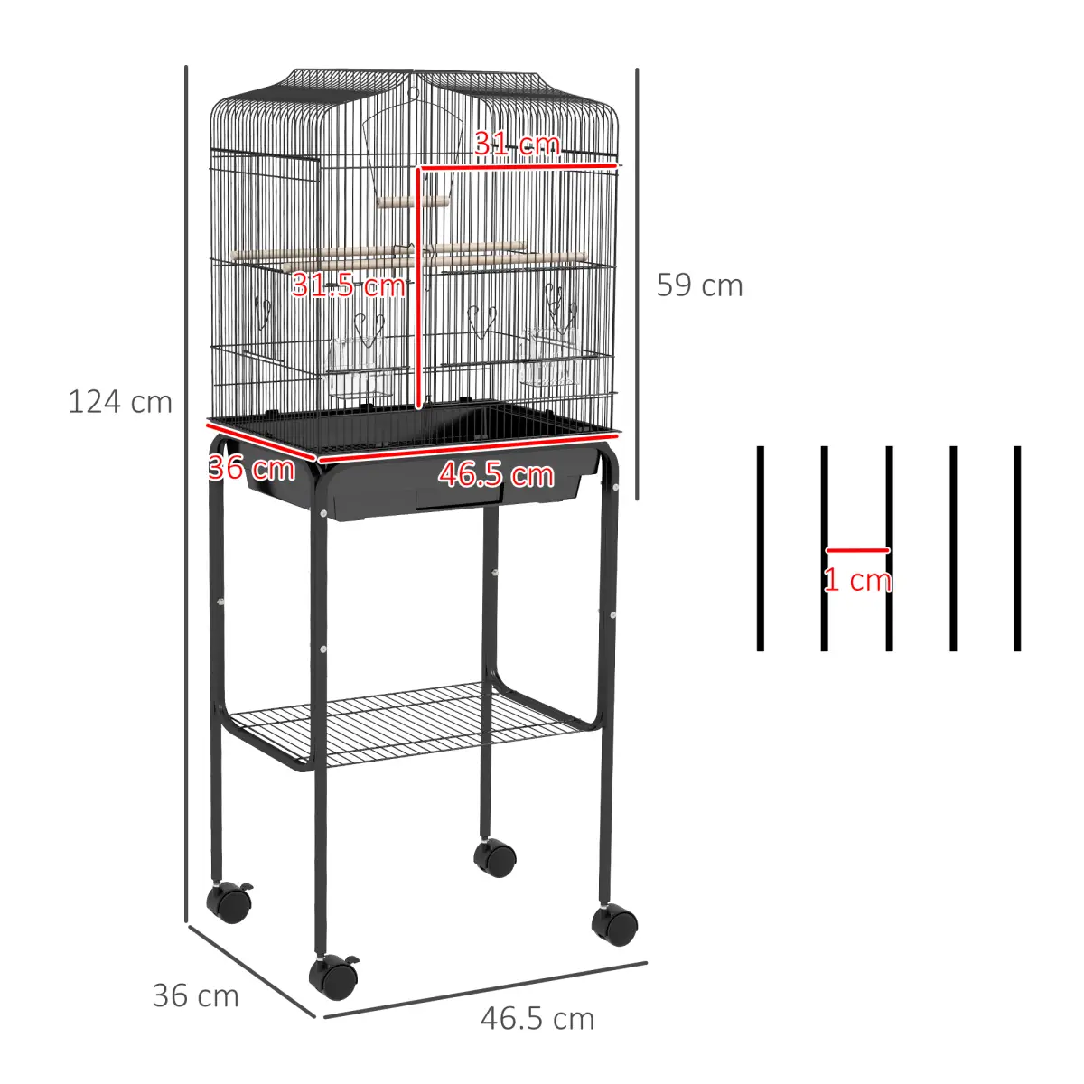 PawHut PawHut Bird Cage for Budgie Finch Canary Parakeet W/ Stand Tray Black - Bird Cage