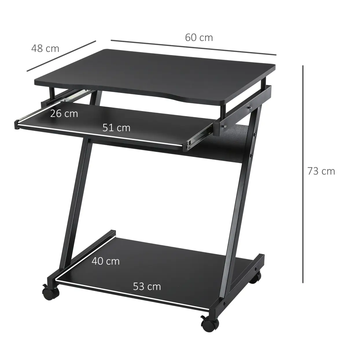 Unbranded Movable Computer Desk with 4 Moving Wheels Sliding Keyboard Tray Black - Desk