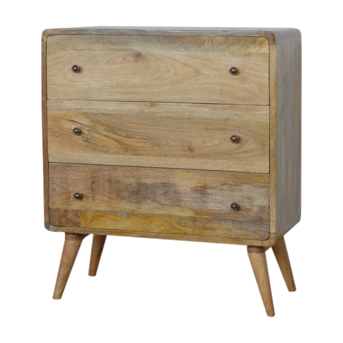 Artisan Chest 4 Drawer Solid Mango Wood Curved Oakish Finish with Nordic Legs for Bedroom Storage by Artisan Furniture