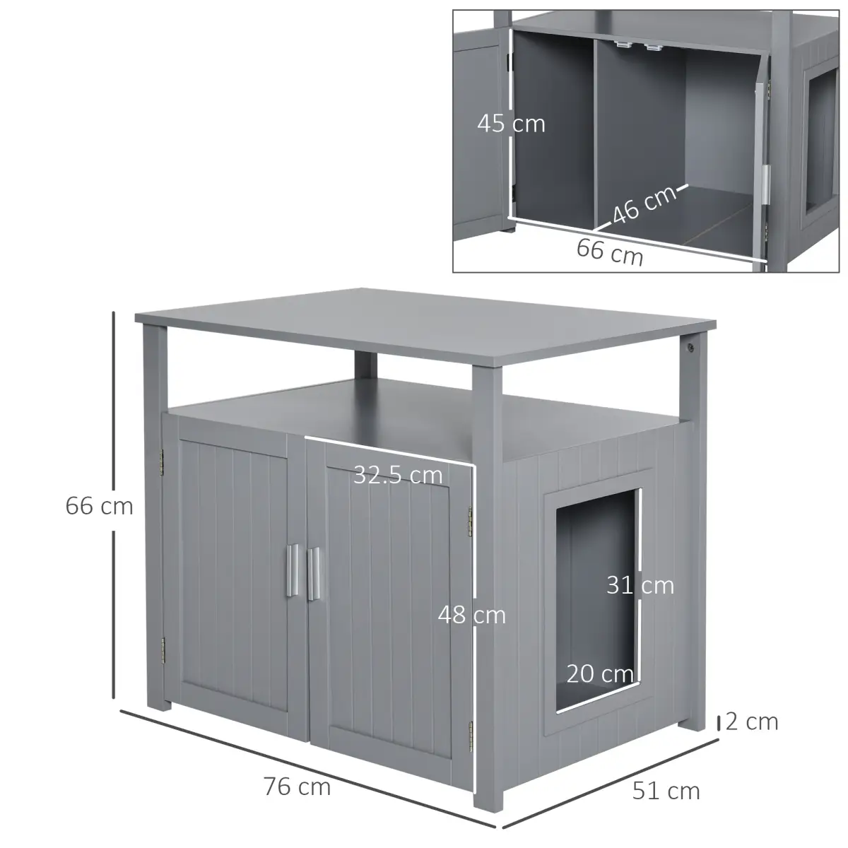 Wood Cat Litter Box Enclosure Furniture Adjustable Interior Wall Grey Pawhut - Cat Litter