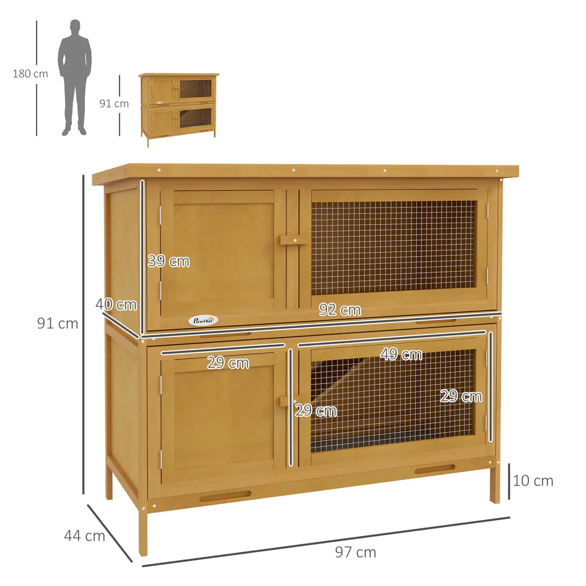 PawHut PawHut Double Decker Rabbit Hutch Bunny Cage Pet House Outdoor with Tray, Yellow - Rabbit Hutch