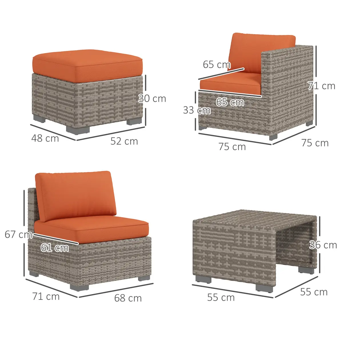 Outsunny Outsunny 8pc Outdoor Patio Furniture Set Weather Wicker Rattan Sofa Chair Orange - Garden Sofa Sets