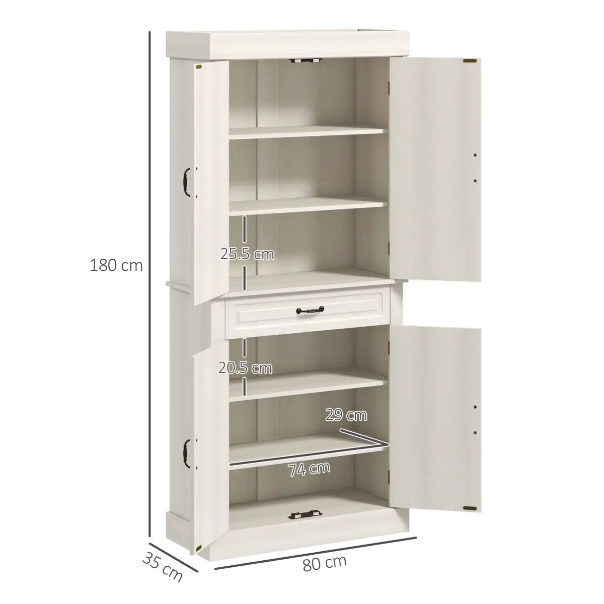 HOMCOM HOMCOM 180cm Kitchen Pantry Storage Cabinet Server Food Organizer, White - Display Cabinet