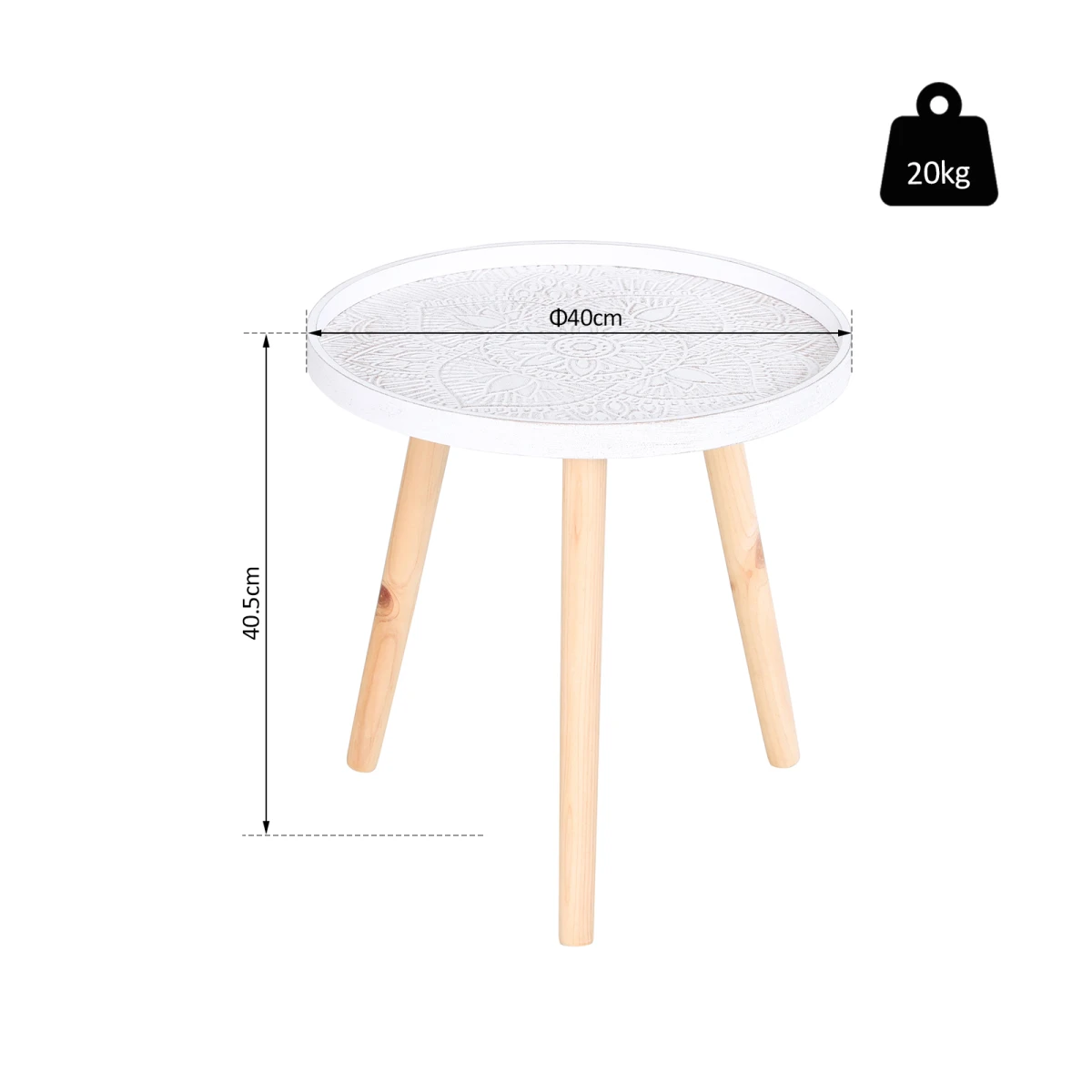 HOMCOM Pine Wood Compact Side Table Saucer Top Floral - Dining Table