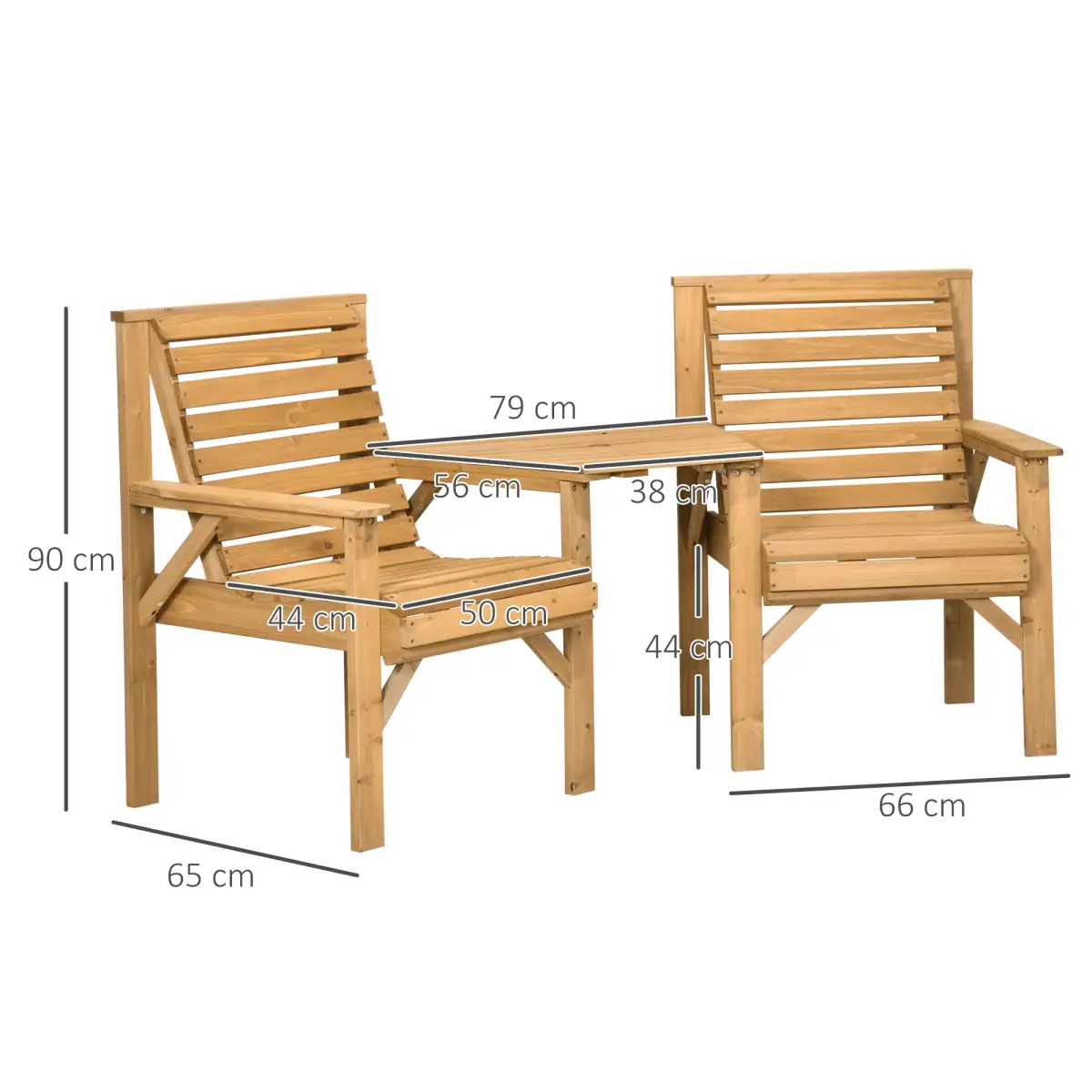 Outsunny Outsunny Wooden Garden Love Seat w/ Coffee Table Umbrella Hole Partner Bench - Garden Chairs