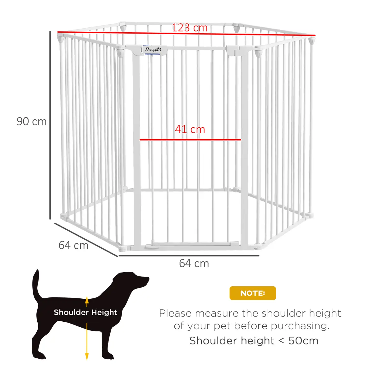 PawHut PawHut 2 in 1 Dog Pen, Safety Pet Gate, 6 Panels, for Medium Dogs, 90Hcm - White - Pet Gate