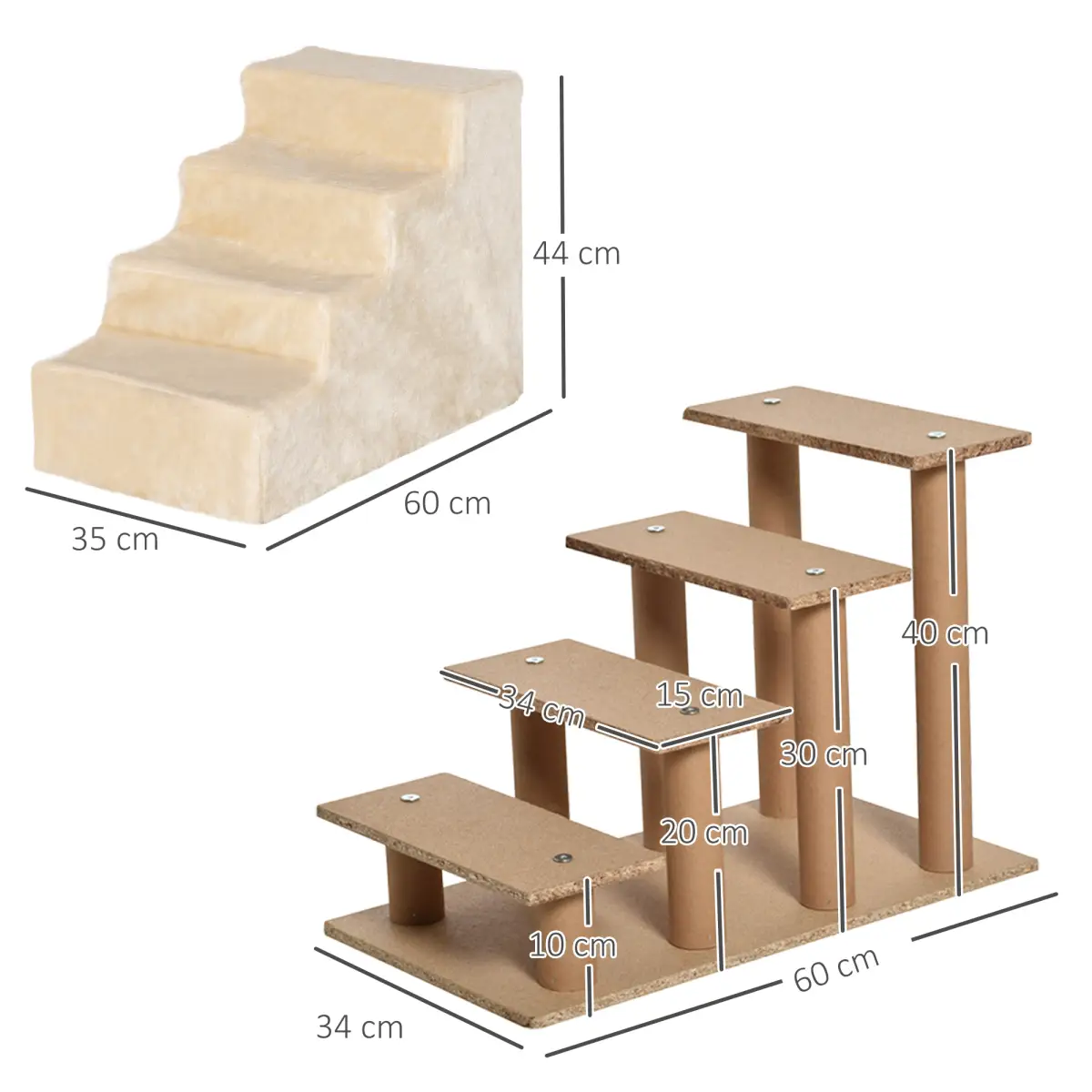 PawHut Portable Dog Stairs with Washable Plush Cover, for High Bed Sofa - Beige - Dog Steps