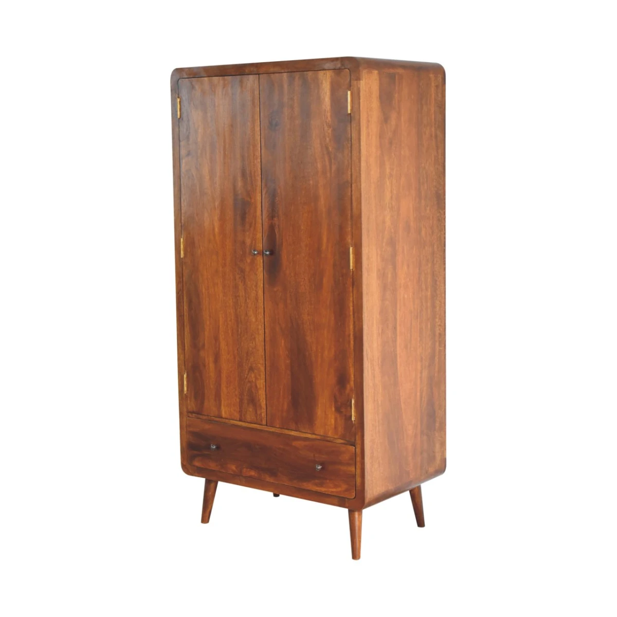 Artisan Furniture Artisan Furniture Solid Wood Curved Chestnut Wardrobe, Light Brown, 2 Doors and 1 Drawer -