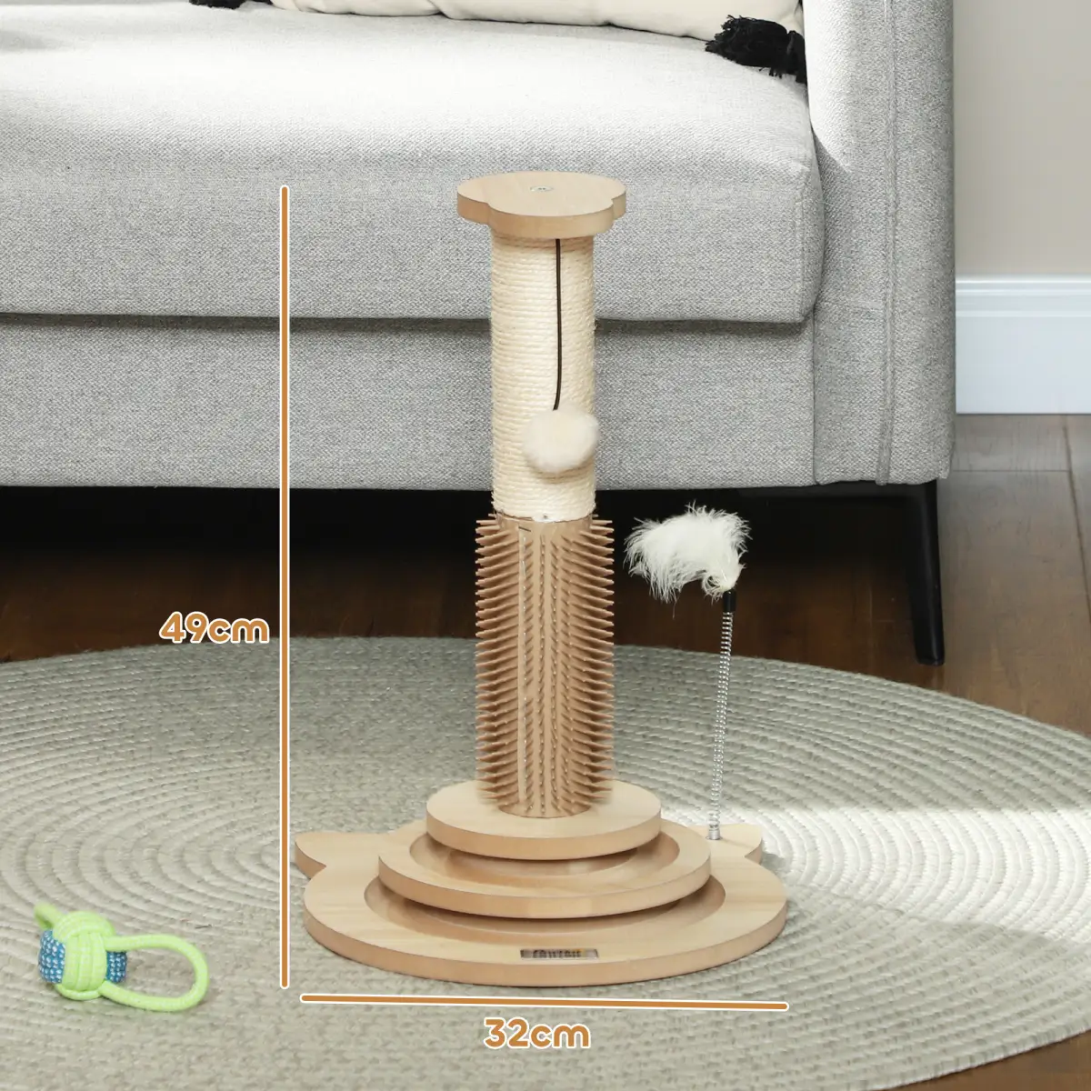 PawHut PawHut 49cm Cat Scratching Post with Interactive Track Ball Toy for Indoor - Cat Tree