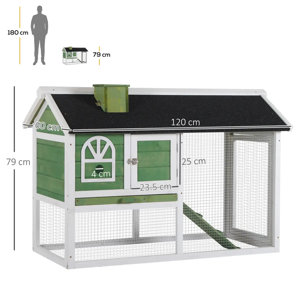 Pawhut Rabbit Hutch Wood Bunny Cage for Outdoor Indoor w/ Pull Out Tray Run Ramp Green - Rabbit Hutch