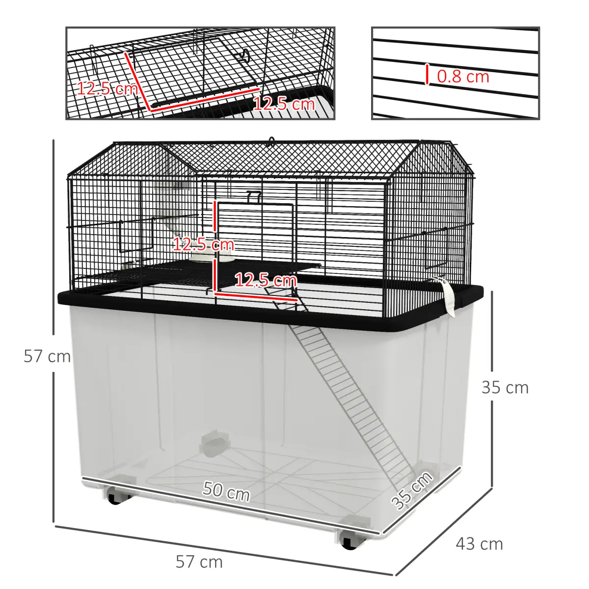 PawHut PawHut Hamster Cage, Two-Tier Gerbil Cage w/ Deep Bottom, Ramp, Food Dish - Pet Cage