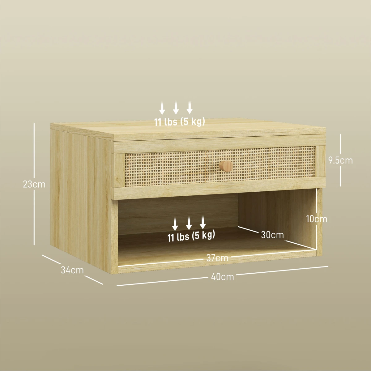 Premium Floating Nightstands Two Pack Compact Size With Rattan Drawer And Open Shelf Bedroom Storage by HOMCOM