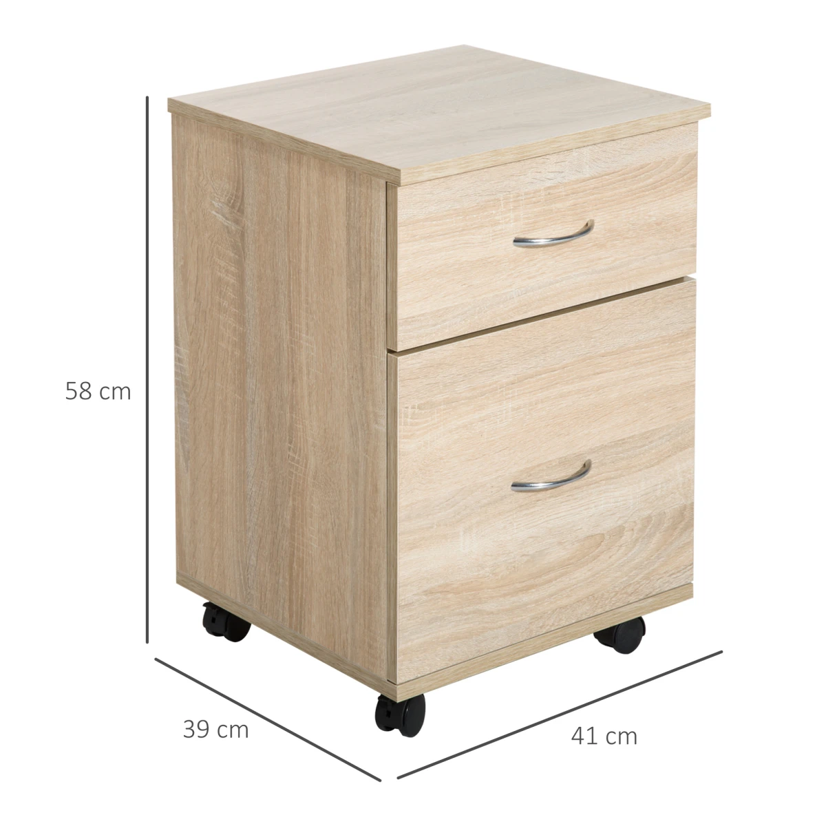 HOMCOM Premium Mobile File Cabinet Under Desk Height Oak Finish Two Drawer Office Pedestal - Office Storage