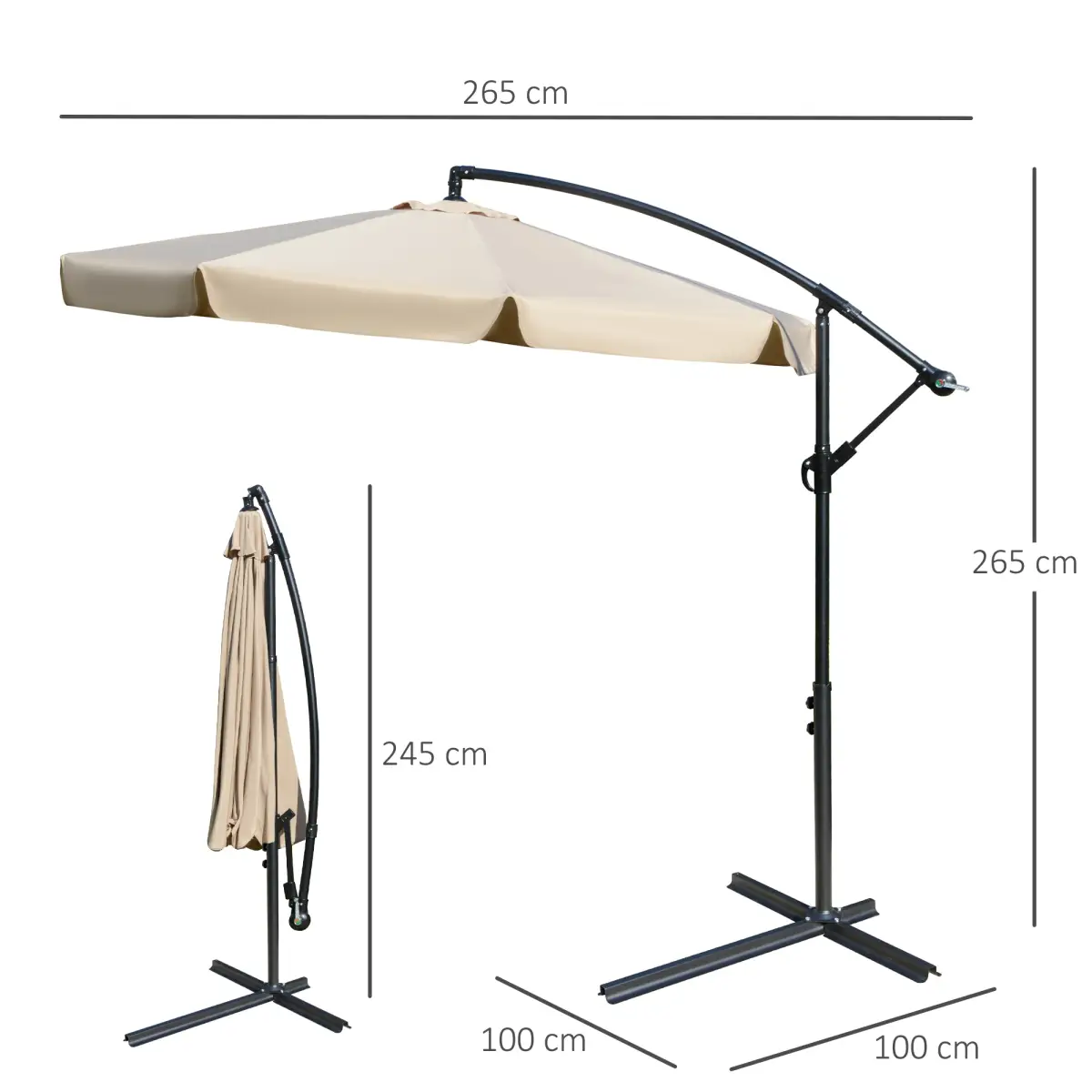 Outsunny Outsunny 2.7m Garden Cantilever Banana Parasol Sun Shade w/ Crank, Light Brown - Parasol