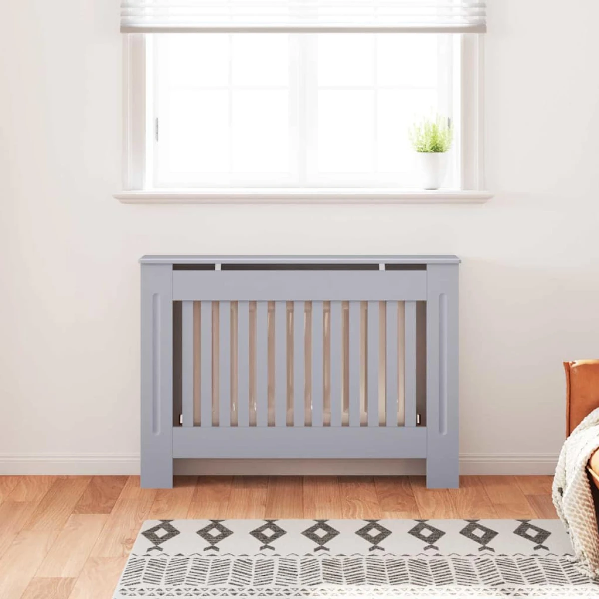 vidaXL vidaXL Radiator Cover Set 112 x 19 x 81.5 cm Grey Engineered Wood Slatted Front for Living Room - Radiator