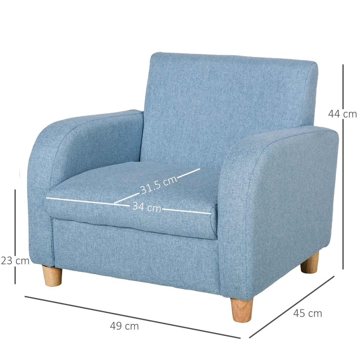 Kids Armchair Cushioned Wood Frame 49L x 45W x 44.5H cm by HOMCOM