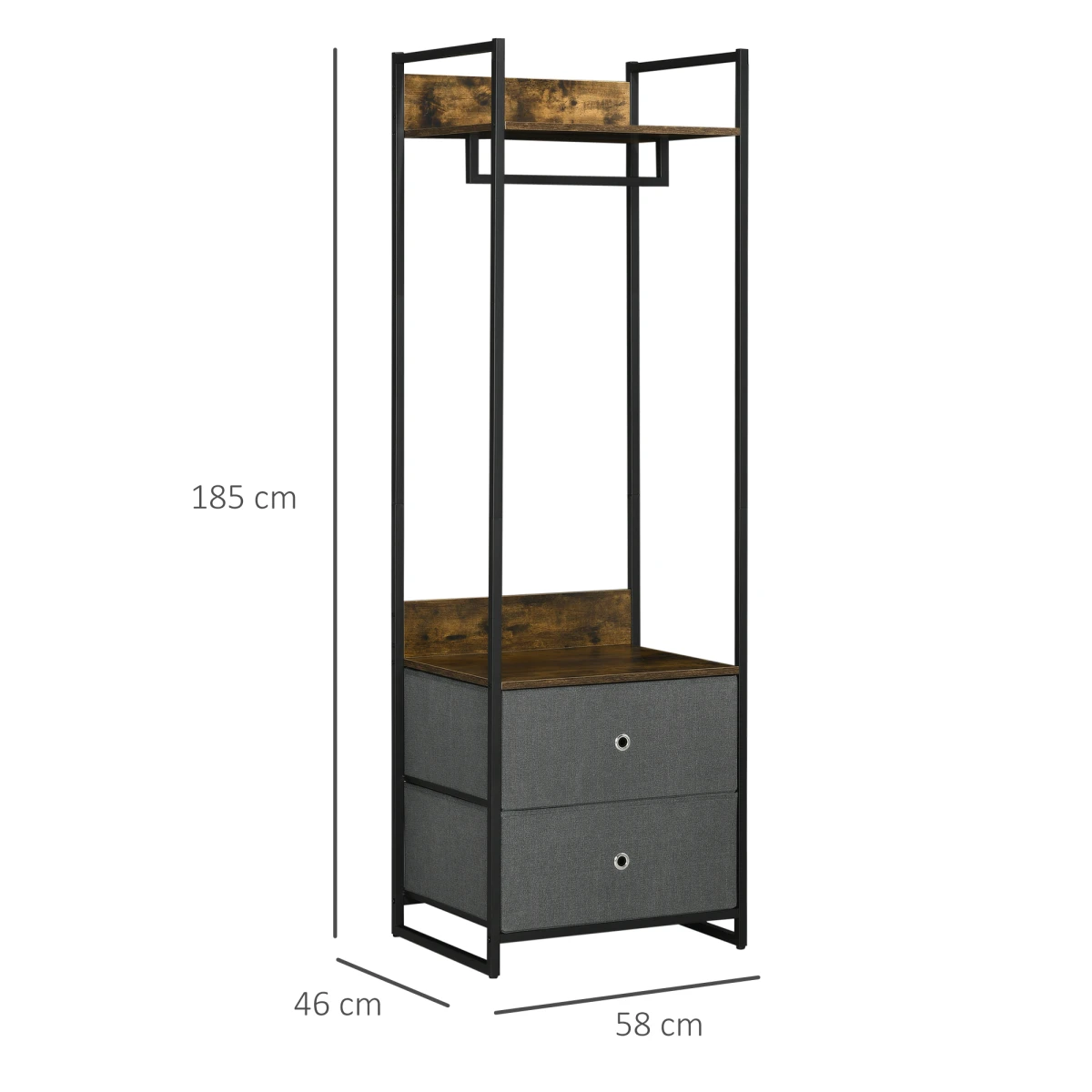 Rustic Industrial Clothes Rack Garment with 2 Fabric Drawers by Unbranded
