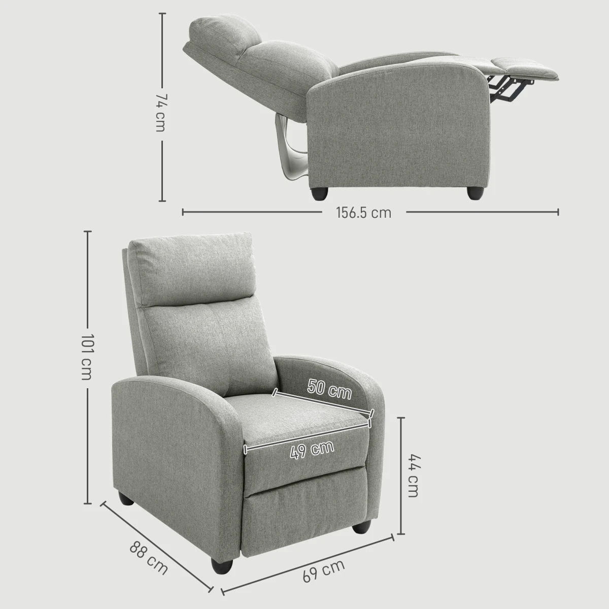 HOMCOM Linen Recliner Chair Standard Size Padded Reading - Recliner