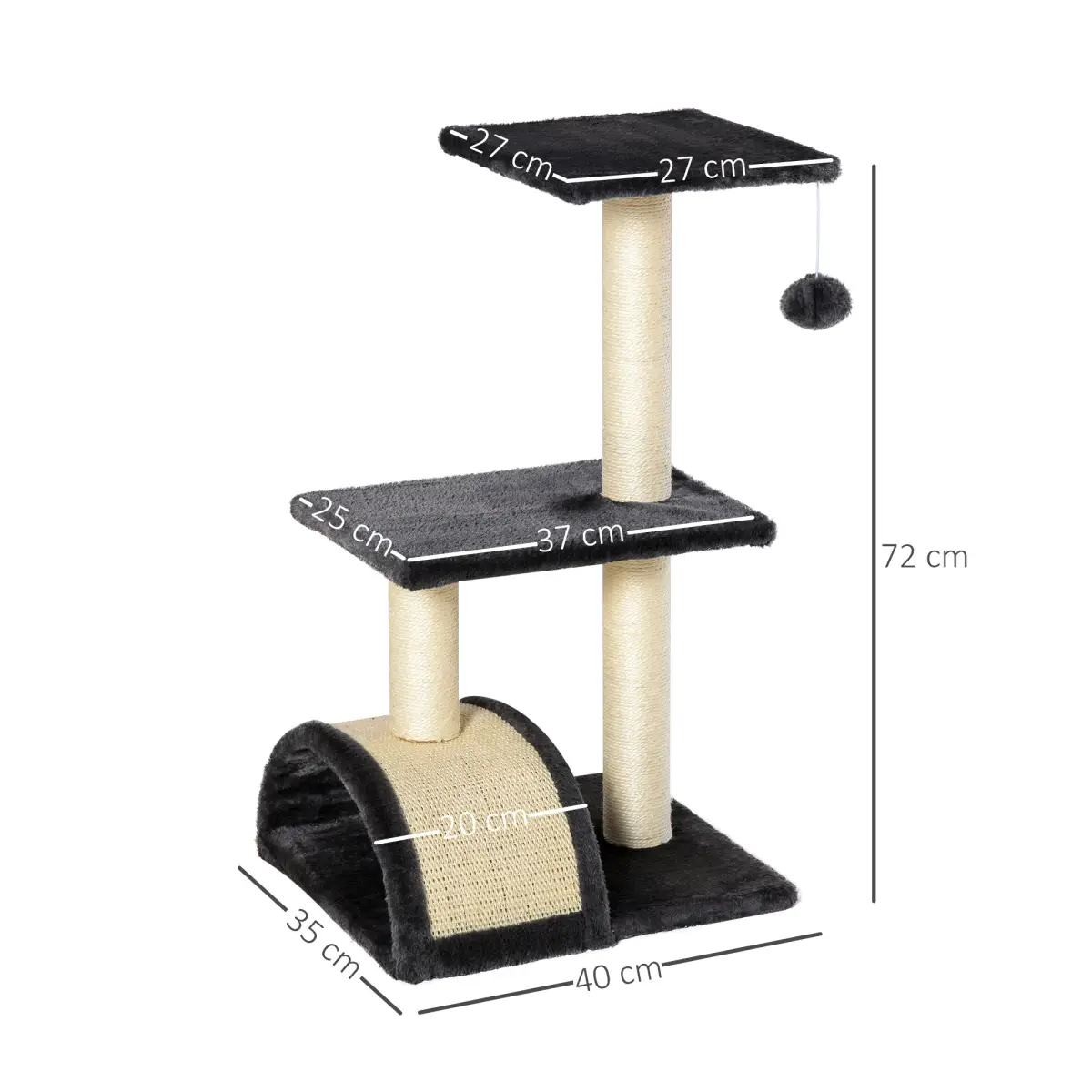 Unbranded Cat Tree Activity Center Scratching Posts Sisal Arc Hanging Ball Grey Pawhut - Cat Tree