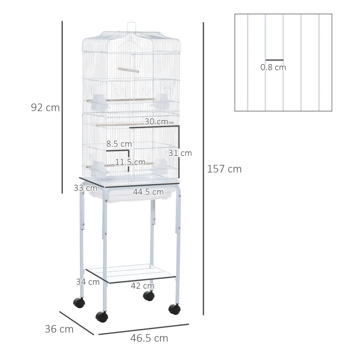Unbranded Bird Cage for Budgie Finch Canary Parakeet W/ Stand Sliding Tray White Pawhut - Bird Cage