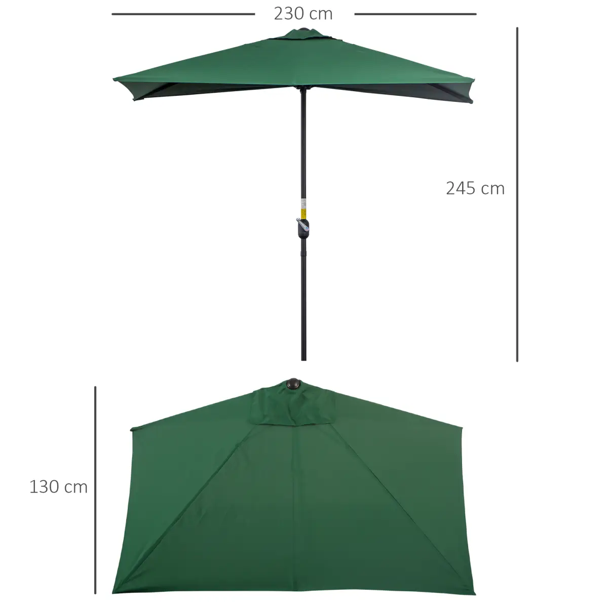 Unbranded 2.3m Garden Half Round Umbrella Metal Parasol Umbrella Green Outsunny - Parasol