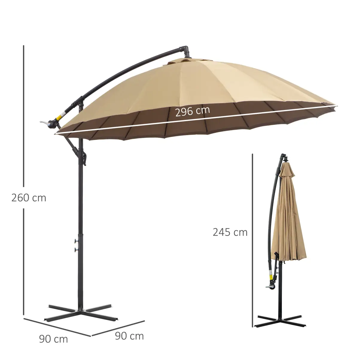 Unbranded 3(m) Cantilever Shanghai Parasol w/ Crank Handle, Cross Base, Khaki Outsunny - Parasol