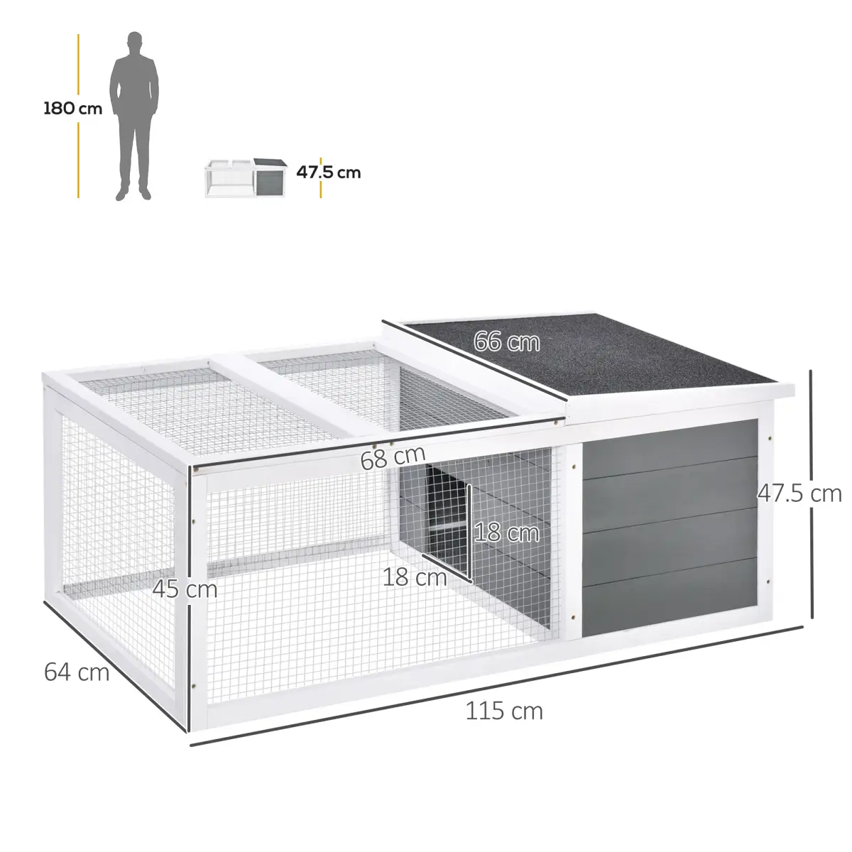 Pawhut Rabbit Hutch Small Animal Cage Pet Run Cover, with Water-resistant Asphalt Roof - Rabbit Hutch