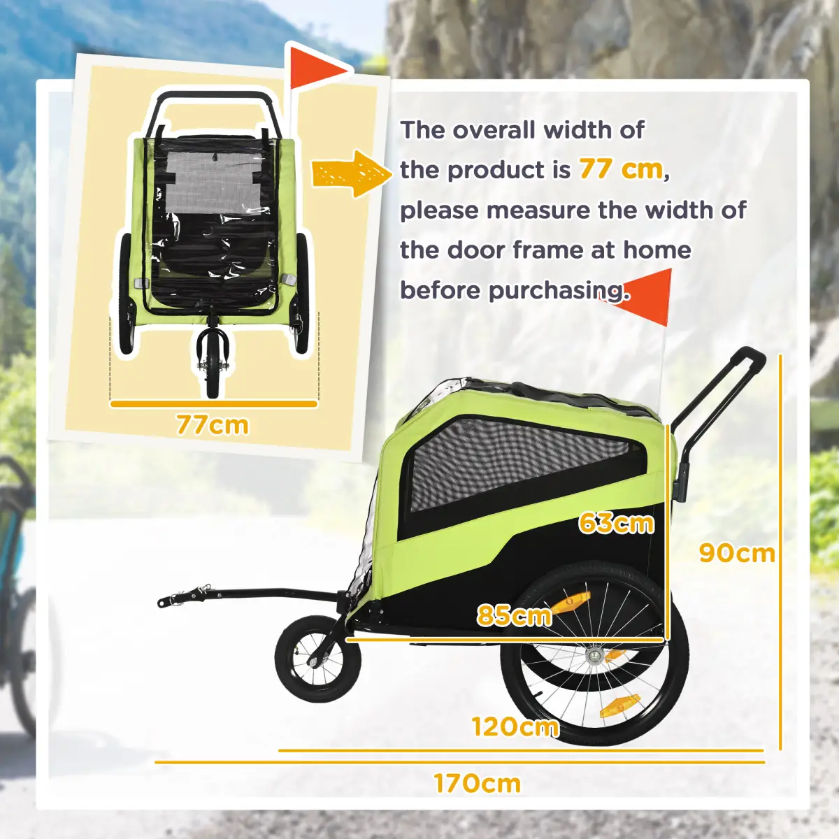 PawHut 2 in 1 Dog Bike Trailer Pet Stroller for Large Dogs W/ Hitch - Green - Pet Carrier