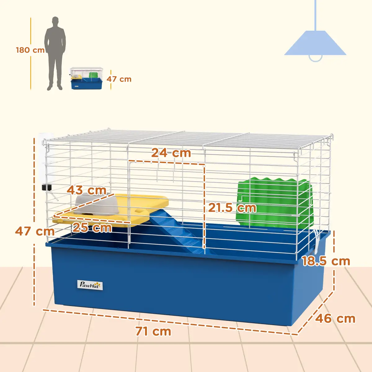 PawHut PawHut Small Animal Cage, Rabbit Guinea Pig Hutch, Pet Playhouse, Blue - Pet Cage