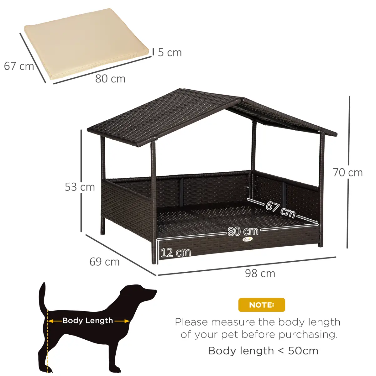 PawHut PawHut Wicker Dog House, Rattan Pet Bed with Soft Cushion, Cat Basket - Cream - Dog Beds