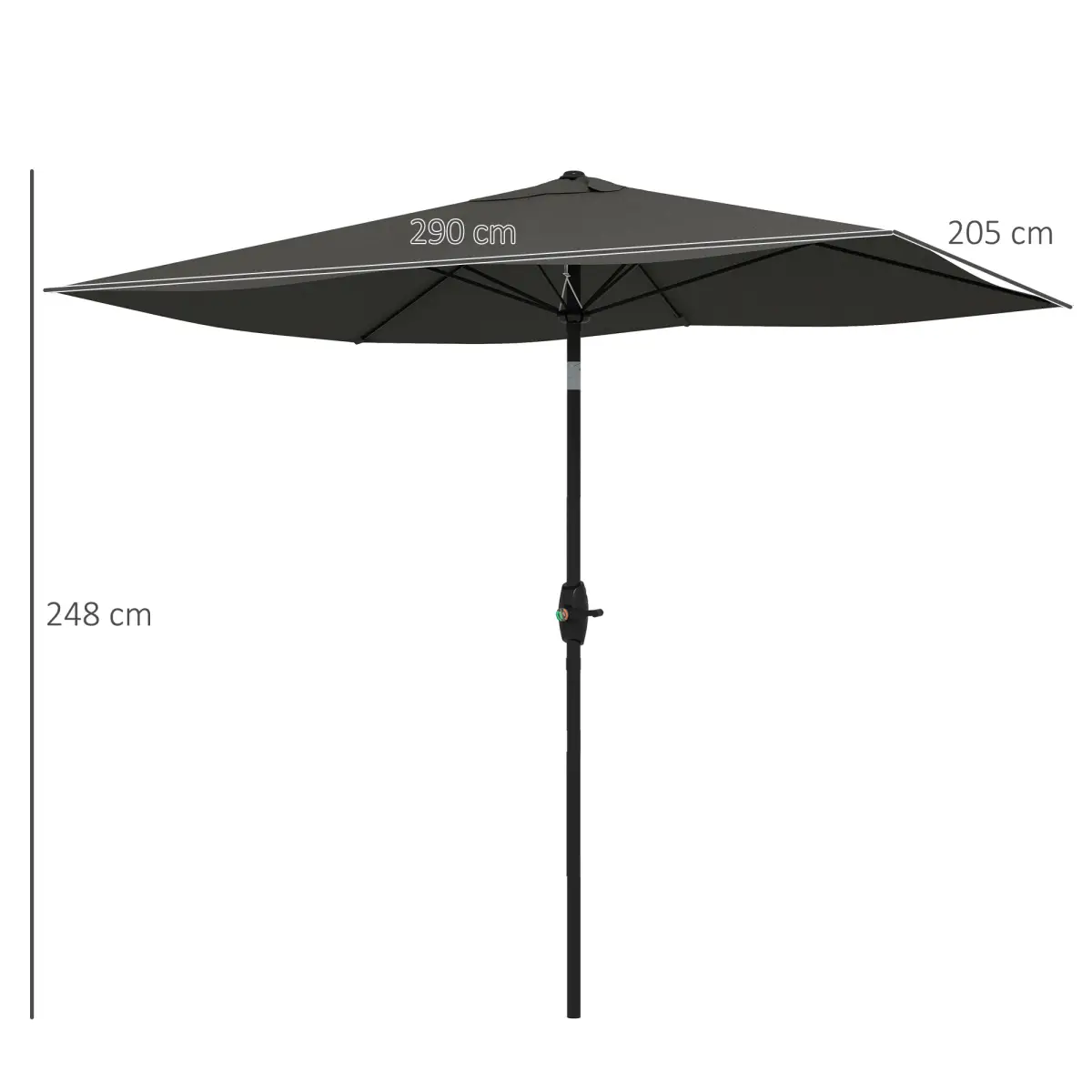 Outsunny Outsunny 2 x 3(m) Garden Parasol Rectangular Market Umbrella w/ Crank Dark Grey - Parasol