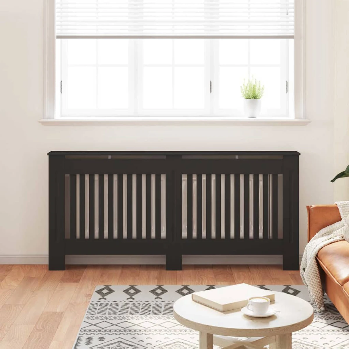 vidaXL VidaXL Radiator Cover 172 x 19 x 81.5 cm Black Two Piece Engineered Wood Modern Living Room - Radiator