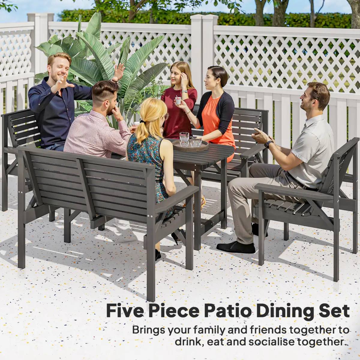 Outsunny Outsunny 5PC Patio Dining Set Wooden Table and Chairs w/ Umbrella Hole Grey - Garden Set