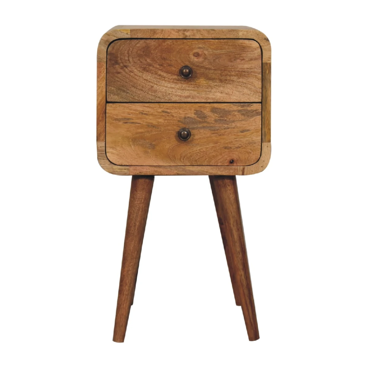 Artisan Nightstand Mini Solid Mango Wood Oak Finish Curved Edges Two Drawer Bedroom Decor for Small Spaces by Artisan Furniture