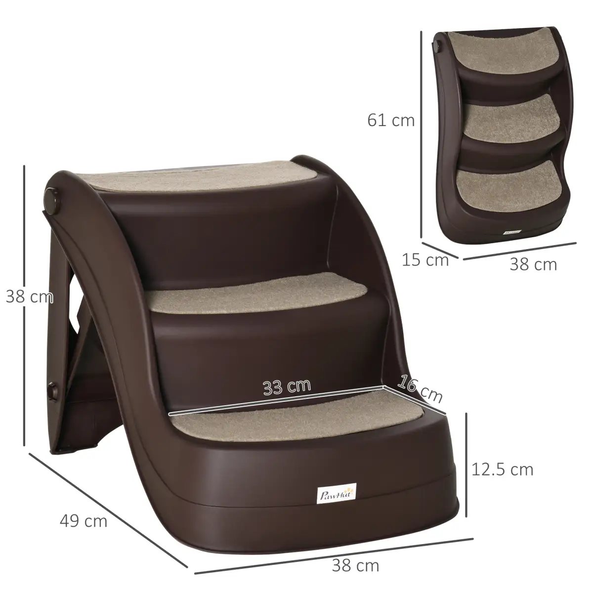 Unbranded Portable Dog Steps Non-slip Pet Stairs 3-Step Design for High Beds Sofas, Brown - Dog Steps
