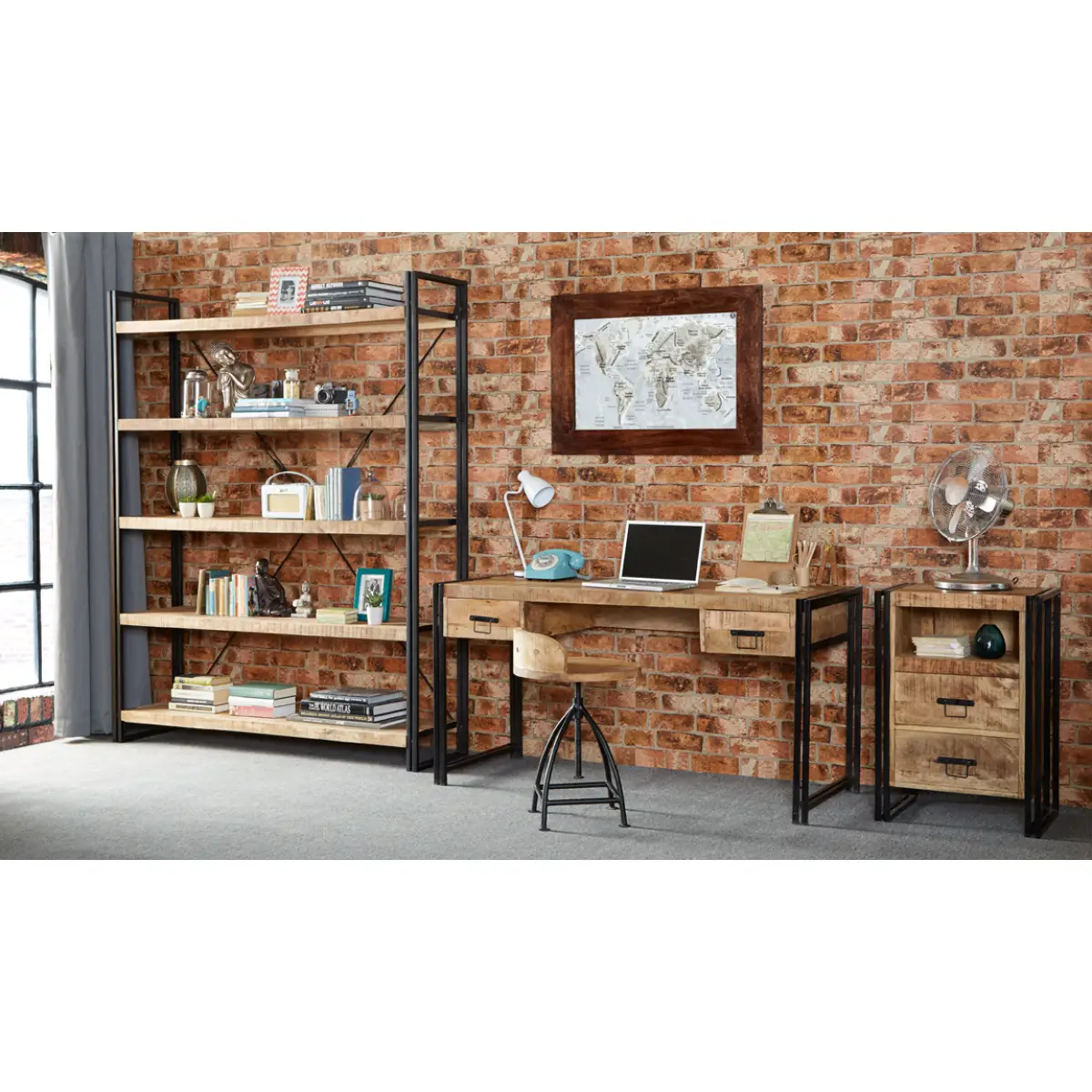 Indian Hub Cosmo Industrial Large Open Bookcase - Bookcase