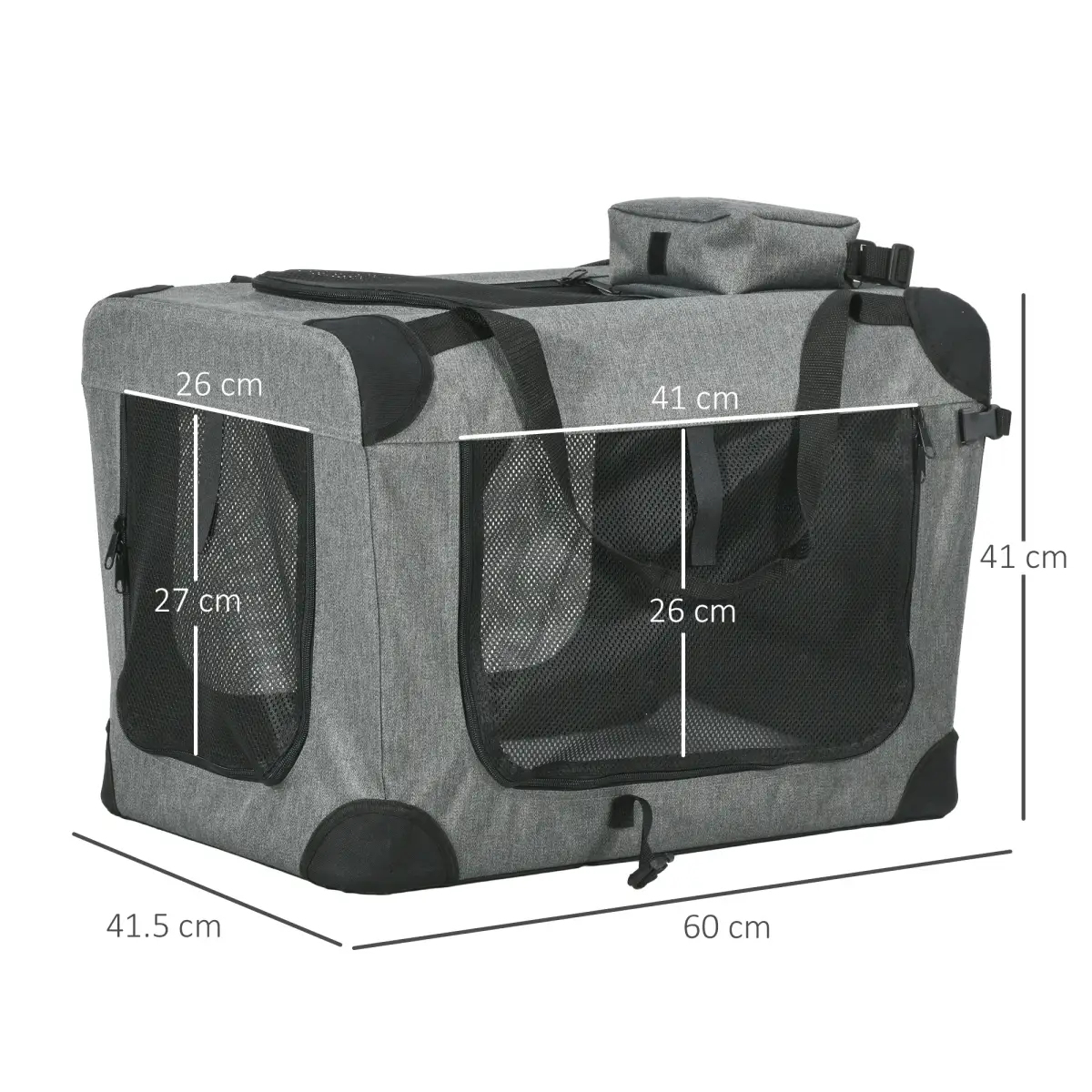 PawHut PawHut Folding Pet Carrier Bag House W/ Cushion Storage, Grey 60x41.5x41cm - Pet Carrier