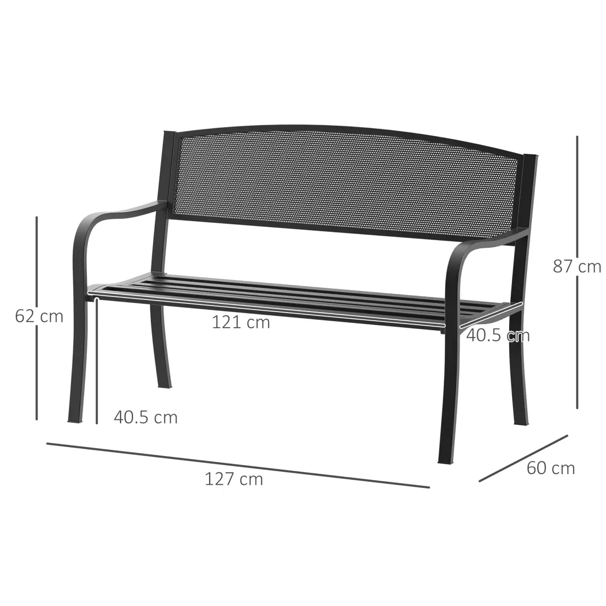 Outsunny 2 Person Garden Bench, Steel-Black - Garden Chairs