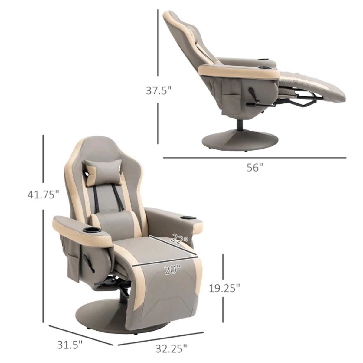 N/A Premium Massage Office Chair Full Size 360 Degree Swivel 135 Degree Recline With Liftable Footrest PU Leather For Home Office - Office Chair