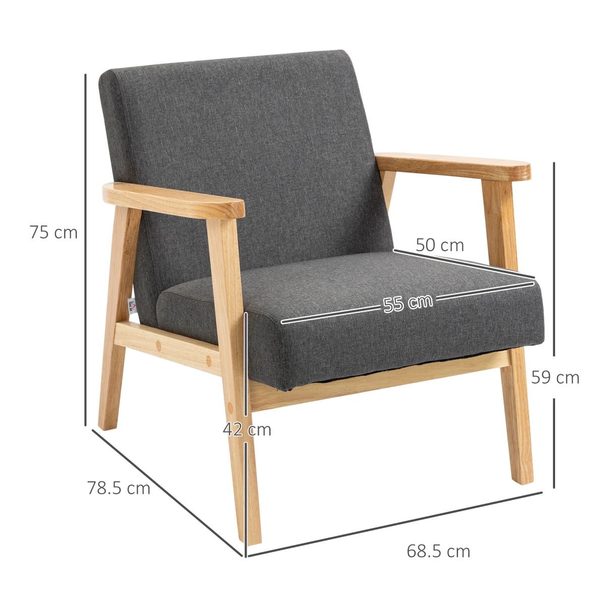 HOMCOM Quality Upholstered Armchair Wide Cushioned For Living Room - Accent Chair