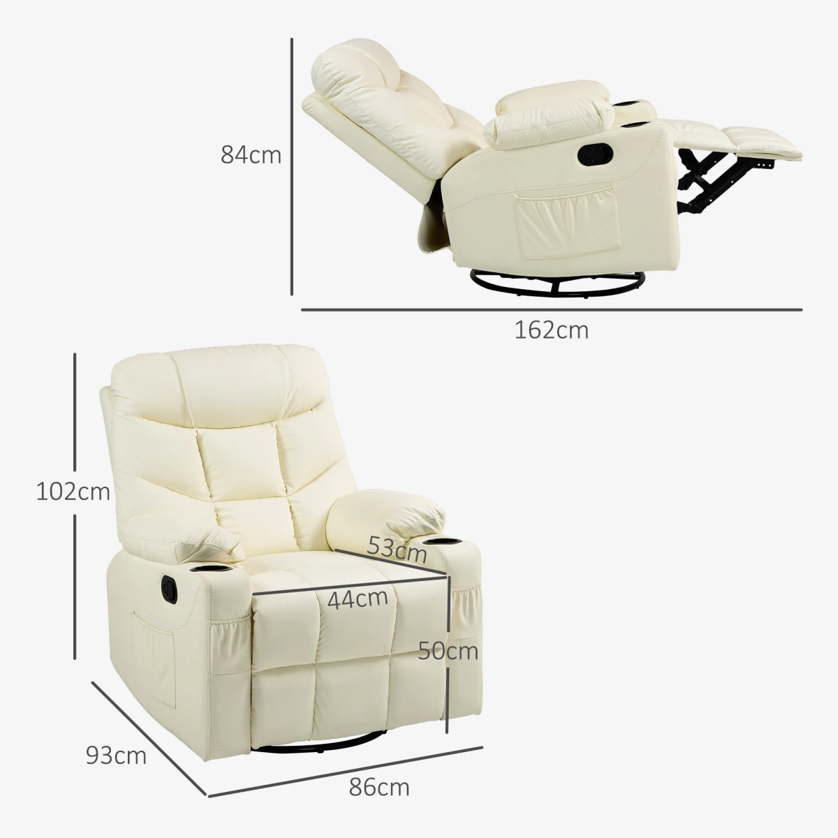 HOMCOM Manual Recliner Chair Cream With Footrest Cupholders - Recliner