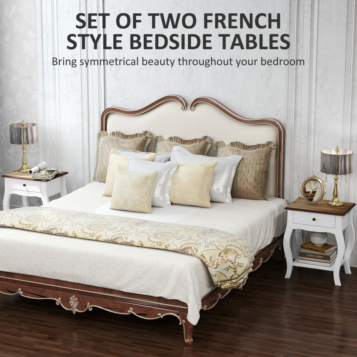 HOMCOM Bedside Tables 2 Pack Compact White Wood Top Drawer And Shelf Bedroom Storage - Bedside Table