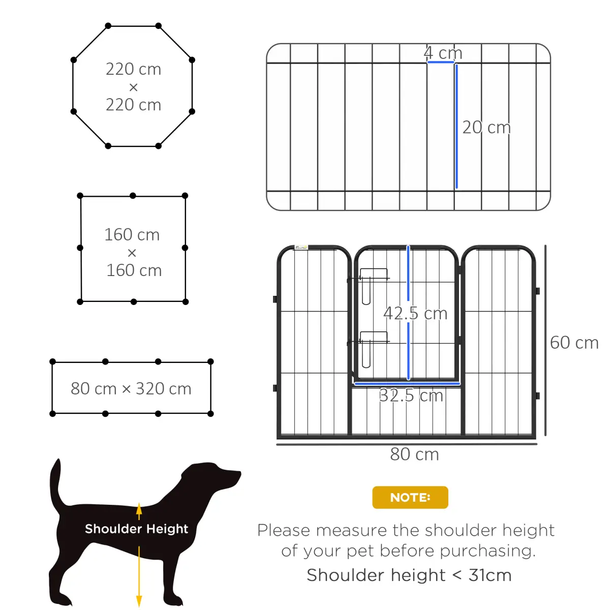 PawHut Pawhut Pet Pen Guinea Dog Pig Puppy Playpen Play House Steel Hutch Metel Black - Pet Playpen