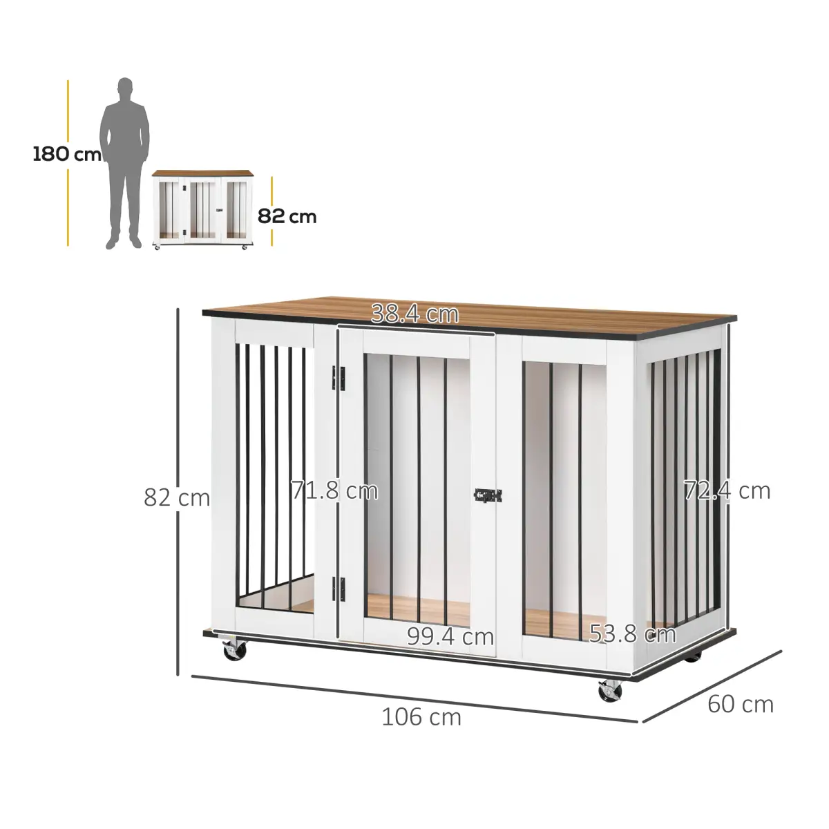 Unbranded Dog Crate Furniture End Table w/ Lockable Door, for Large Dogs - White Pawhut -