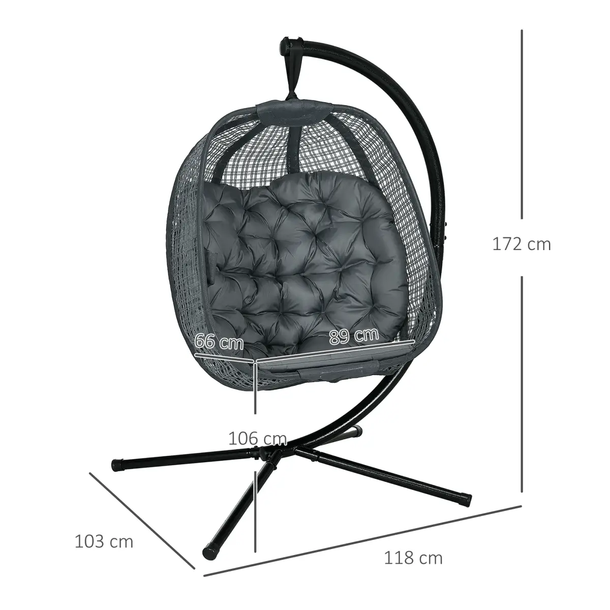 Outsunny Outsunny Hanging Swing Chair w/ Thick Cushion, Patio Hanging Chair, Dark Grey - Hammocks