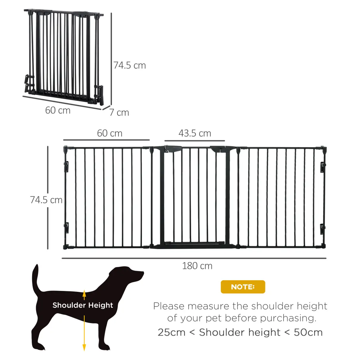 Pawhut Pet Gate 3-Panel Dog Playpen for Indoor Stair Barrier W/ Walk Through Door Black - Pet Gate